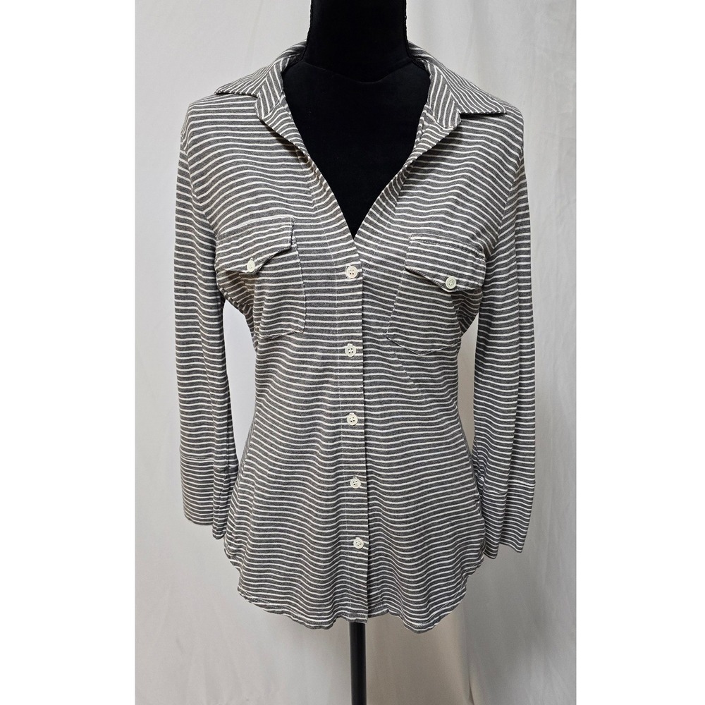 Standard James Perse women 2/M gray stripe collared cotton long sleeve top
